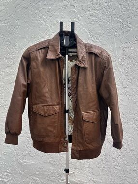 Men's Brown Leather Bomber Jacket